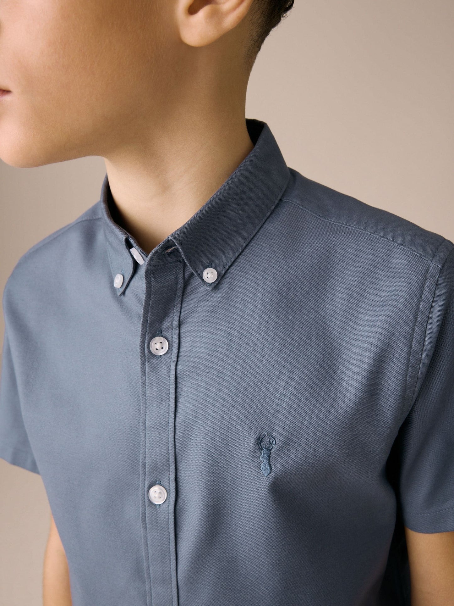 Dsiney Kidz - Airforce Blue Logo Short Sleeve Cotton Rich Oxford Shirt (3-16yrs) image 4