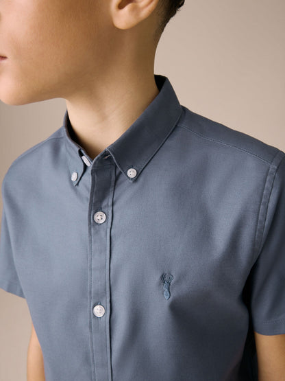 Dsiney Kidz - Airforce Blue Logo Short Sleeve Cotton Rich Oxford Shirt (3-16yrs) image 4