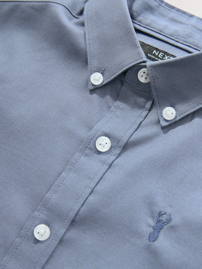 Dsiney Kidz - Airforce Blue Logo Short Sleeve Cotton Rich Oxford Shirt (3-16yrs) image 7