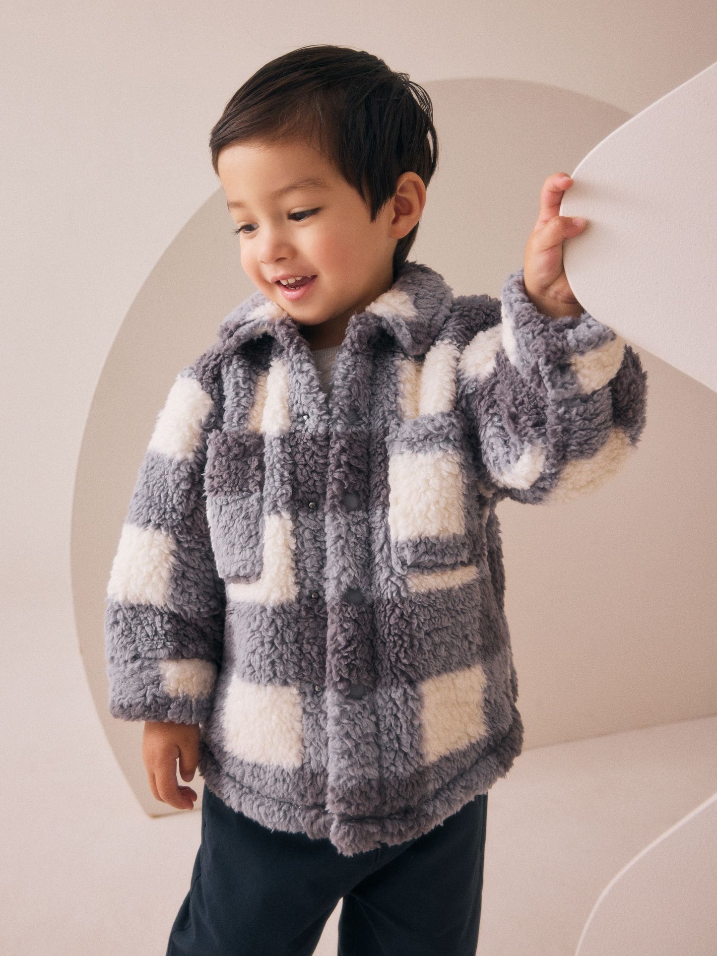 Dsiney Kidz - Grey Checkerboard Borg Fleece Shacket (3mths-7yrs) image 1