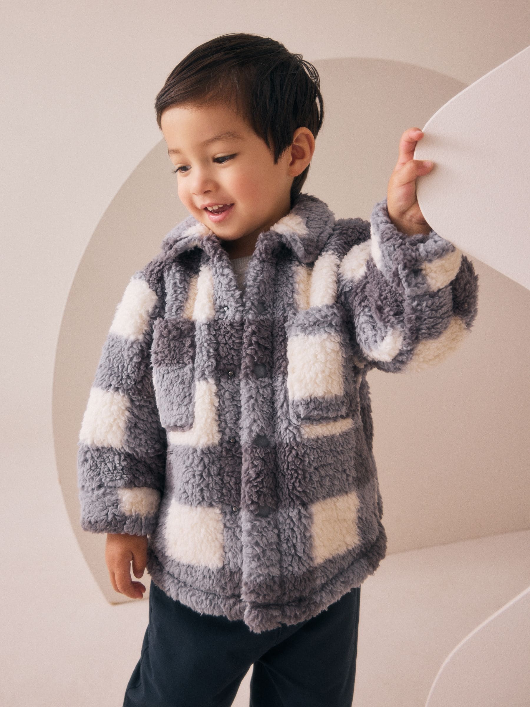 Dsiney Kidz - Grey Checkerboard Borg Fleece Shacket (3mths-7yrs) image 1