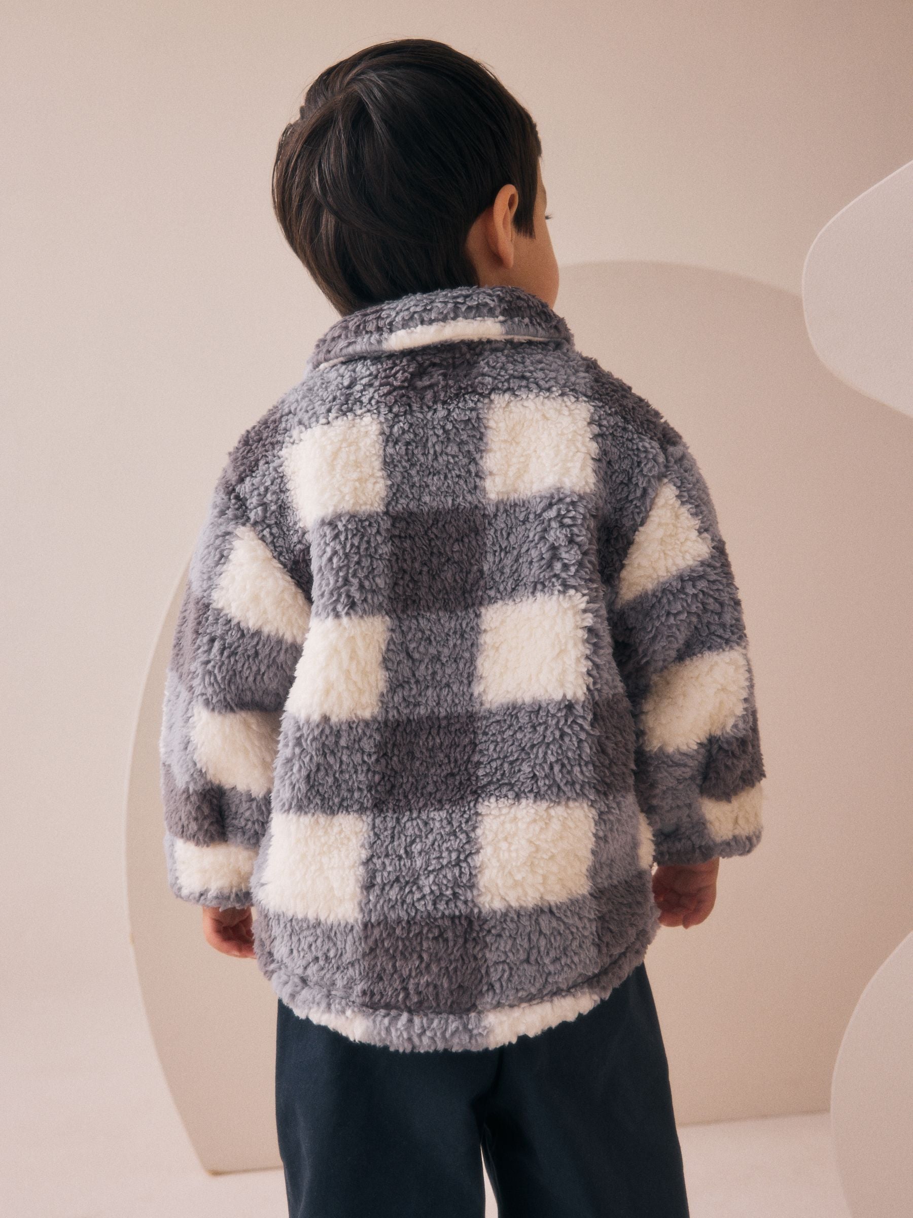 Dsiney Kidz - Grey Checkerboard Borg Fleece Shacket (3mths-7yrs) image 2