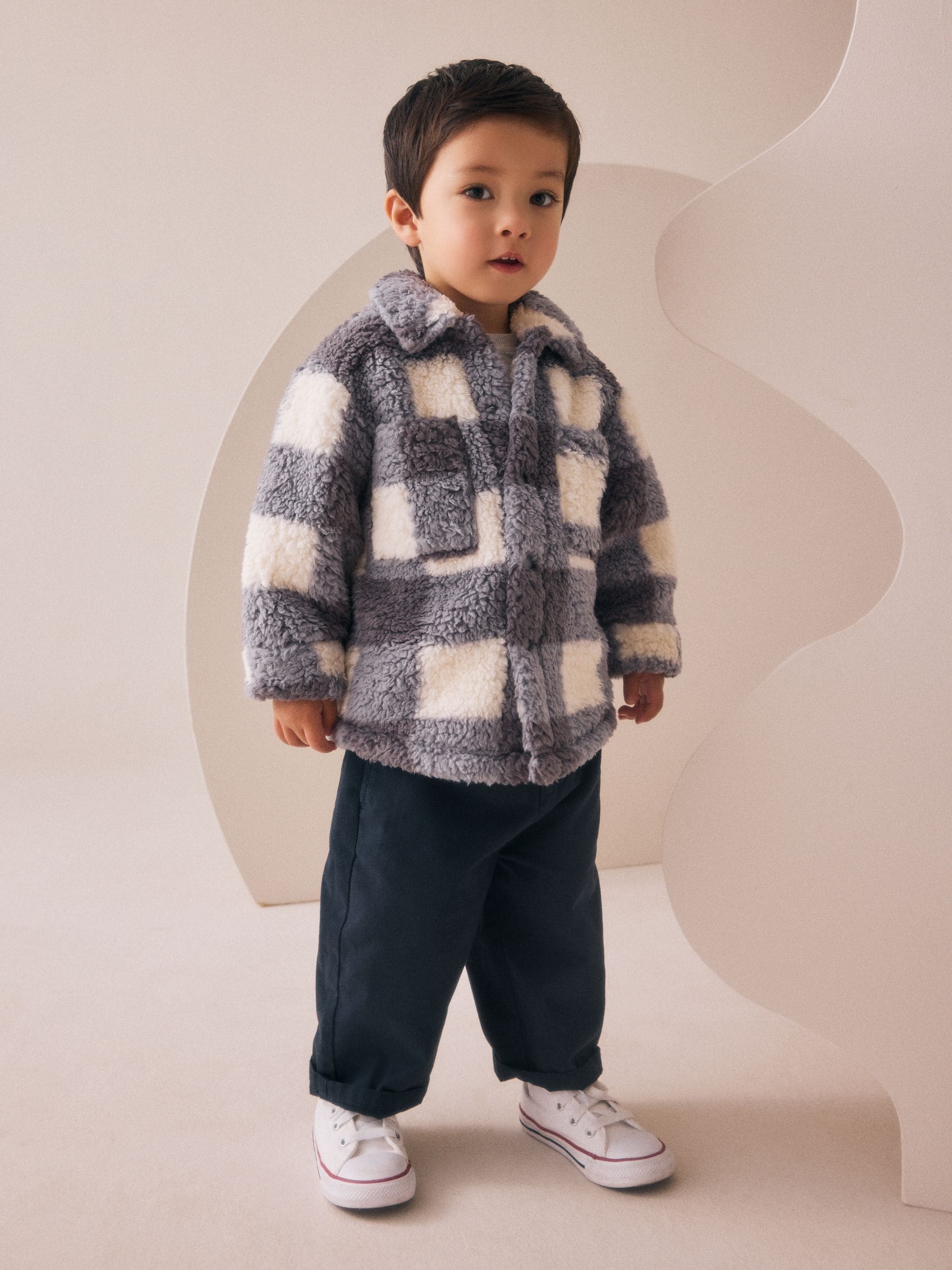 Dsiney Kidz - Grey Checkerboard Borg Fleece Shacket (3mths-7yrs) image 3