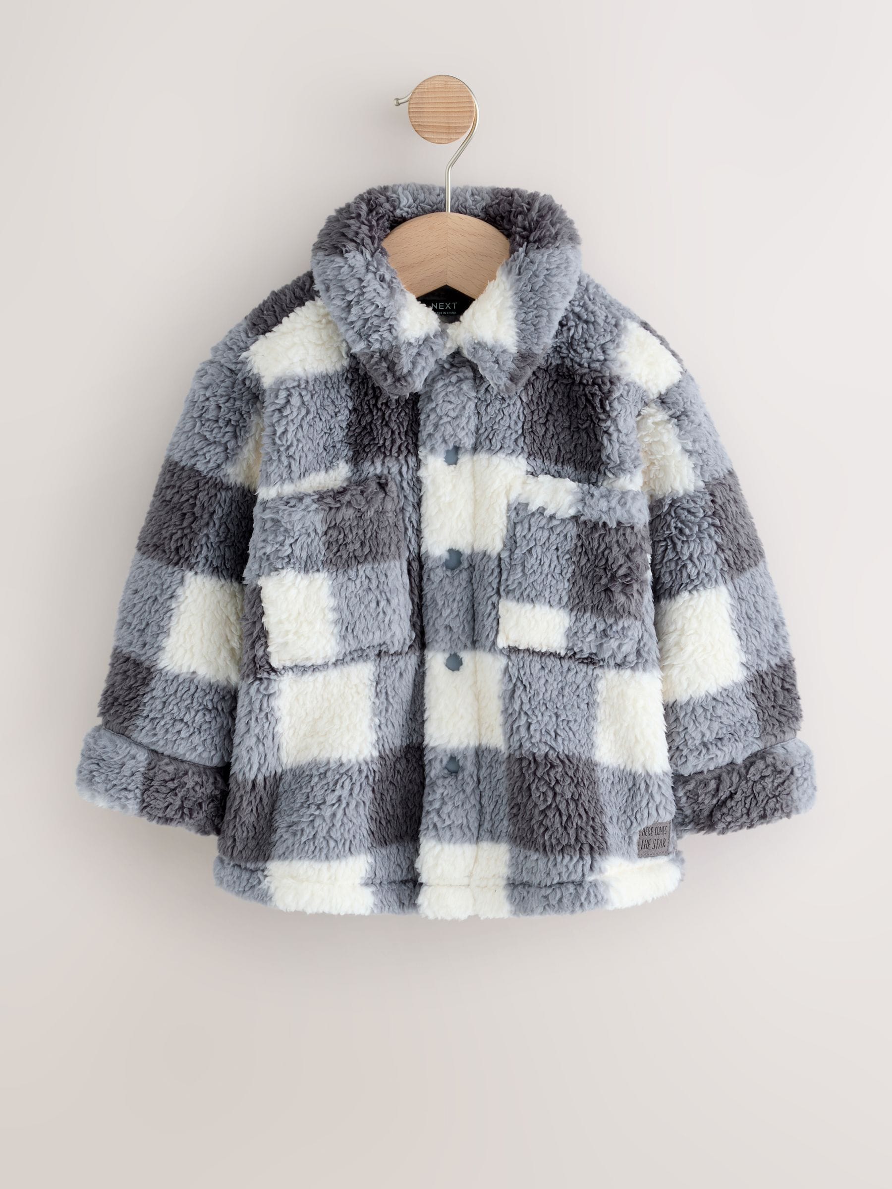 Dsiney Kidz - Grey Checkerboard Borg Fleece Shacket (3mths-7yrs) image 4