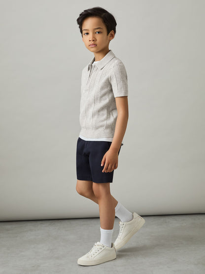 Dsiney Kidz - Reiss Grey Melange Texas 3-9 yrs Textured-Knit Half-Zip Polo Shirt image 1