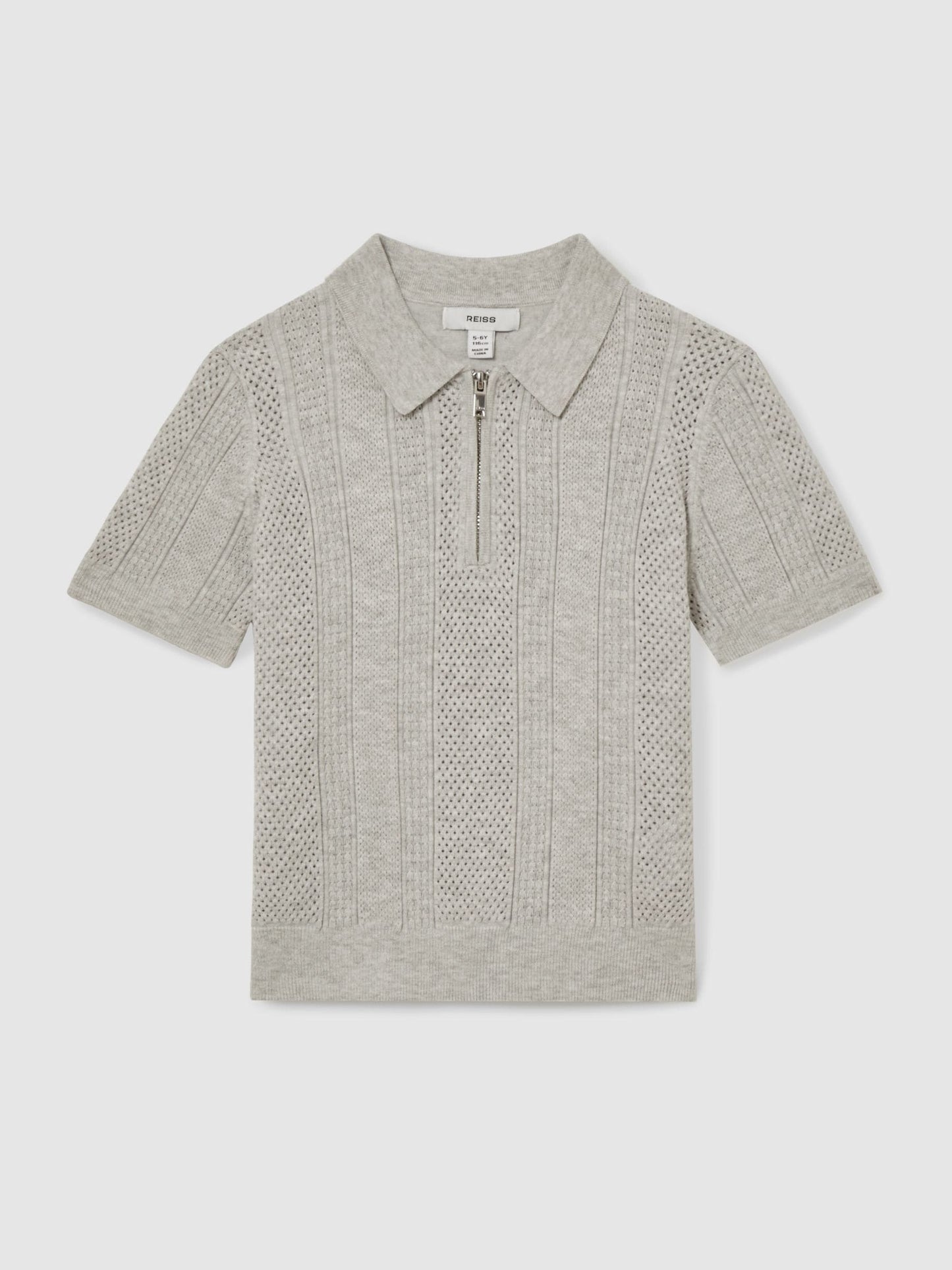 Dsiney Kidz - Reiss Grey Melange Texas 3-9 yrs Textured-Knit Half-Zip Polo Shirt image 2