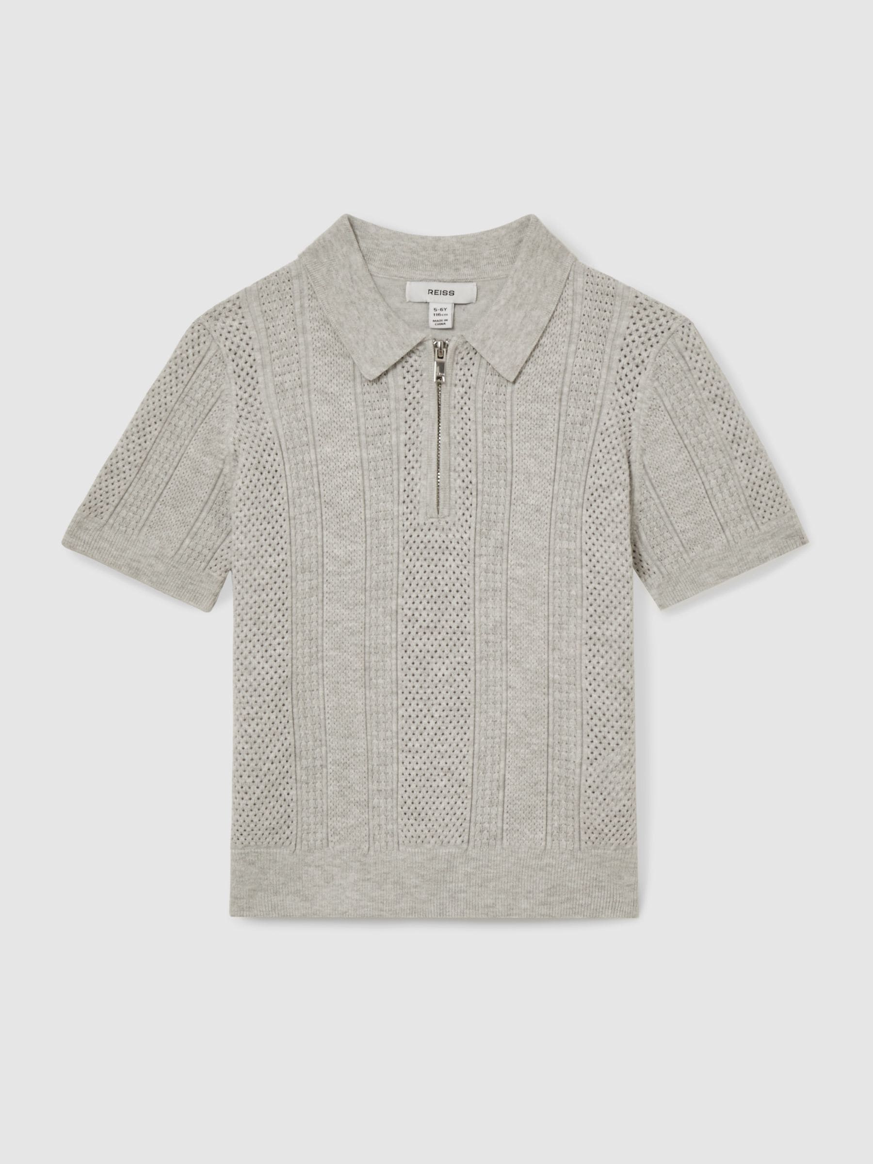 Dsiney Kidz - Reiss Grey Melange Texas 3-9 yrs Textured-Knit Half-Zip Polo Shirt image 2