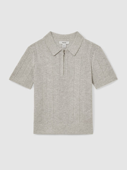 Dsiney Kidz - Reiss Grey Melange Texas 3-9 yrs Textured-Knit Half-Zip Polo Shirt image 2