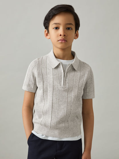 Dsiney Kidz - Reiss Grey Melange Texas 3-9 yrs Textured-Knit Half-Zip Polo Shirt image 3