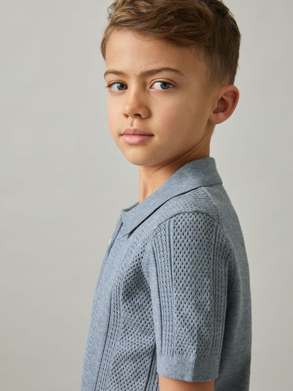 Dsiney Kidz - Reiss Airforce Blue Texas 3-9 yrs Textured-Knit Half-Zip Polo Shirt image 1
