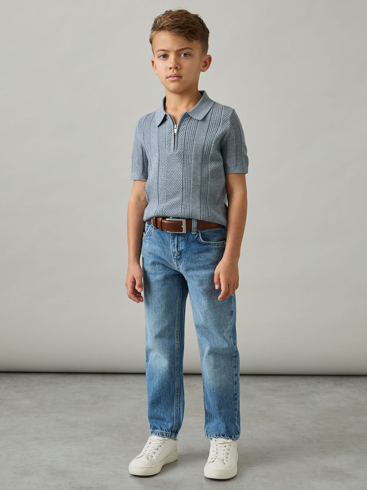 Dsiney Kidz - Reiss Airforce Blue Texas 3-9 yrs Textured-Knit Half-Zip Polo Shirt image 3
