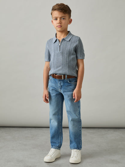 Dsiney Kidz - Reiss Airforce Blue Texas 3-9 yrs Textured-Knit Half-Zip Polo Shirt image 3
