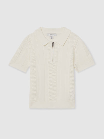 Dsiney Kidz - Reiss Optic White Texas 3-9 yrs Textured-Knit Half-Zip Polo Shirt image 2