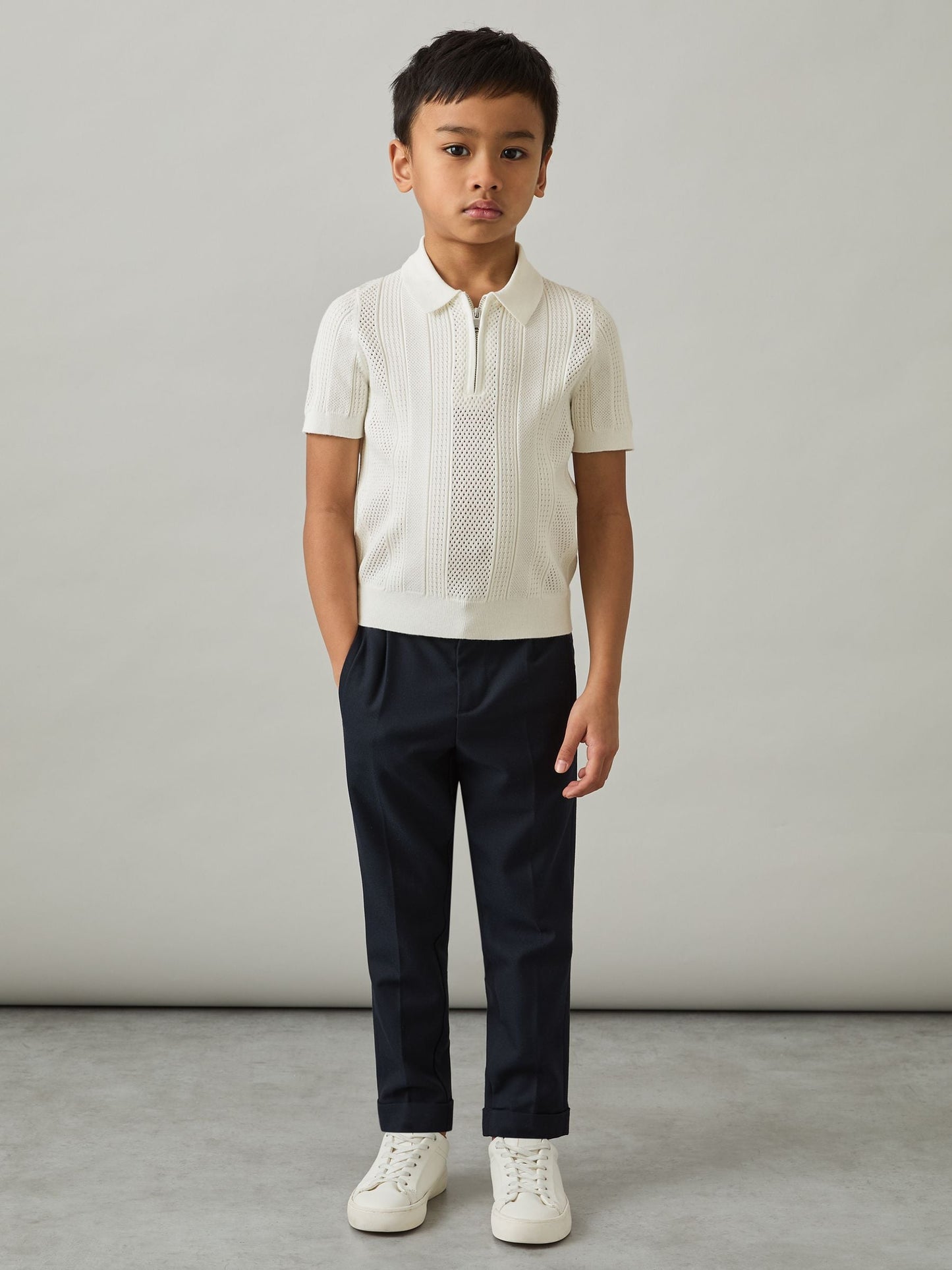 Dsiney Kidz - Reiss Optic White Texas 3-9 yrs Textured-Knit Half-Zip Polo Shirt image 3