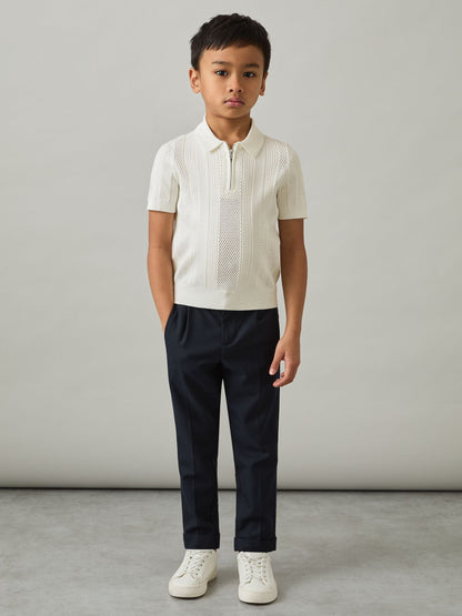 Dsiney Kidz - Reiss Optic White Texas 3-9 yrs Textured-Knit Half-Zip Polo Shirt image 3