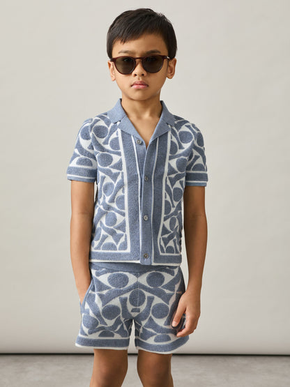Dsiney Kidz - Reiss Soft Blue/White Vounder 3-9 yrs Abstract-Pattern Towelling Shorts image 3