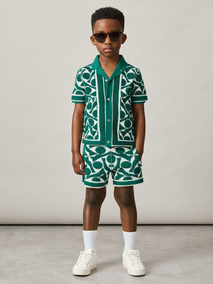 Dsiney Kidz - Reiss Green/White Vounder 3-9 yrs Abstract-Pattern Towelling Shorts image 3