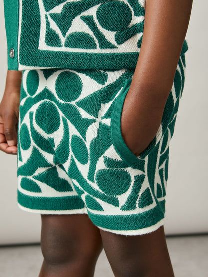 Dsiney Kidz - Reiss Green/White Vounder 3-9 yrs Abstract-Pattern Towelling Shorts image 4