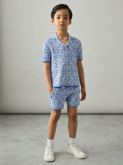 Dsiney Kidz - Reiss Blue/White Redhill 3-9 yrs Tile Pattern Knit Shorts image 3
