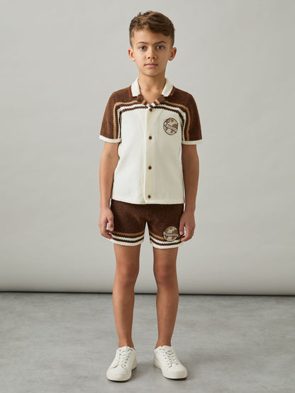 Dsiney Kidz - Reiss Brown/Taupe Brown/White Pete 3-9 yrs Chenille Airlines Embroidery Shorts image 1