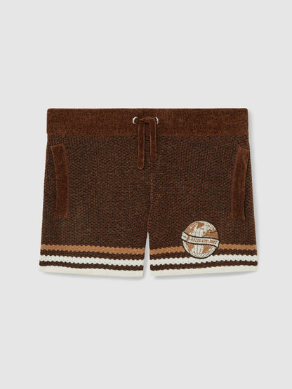 Dsiney Kidz - Reiss Brown/Taupe Brown/White Pete 3-9 yrs Chenille Airlines Embroidery Shorts image 2