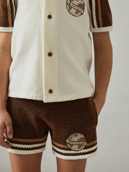 Dsiney Kidz - Reiss Brown/Taupe Brown/White Pete 3-9 yrs Chenille Airlines Embroidery Shorts image 3