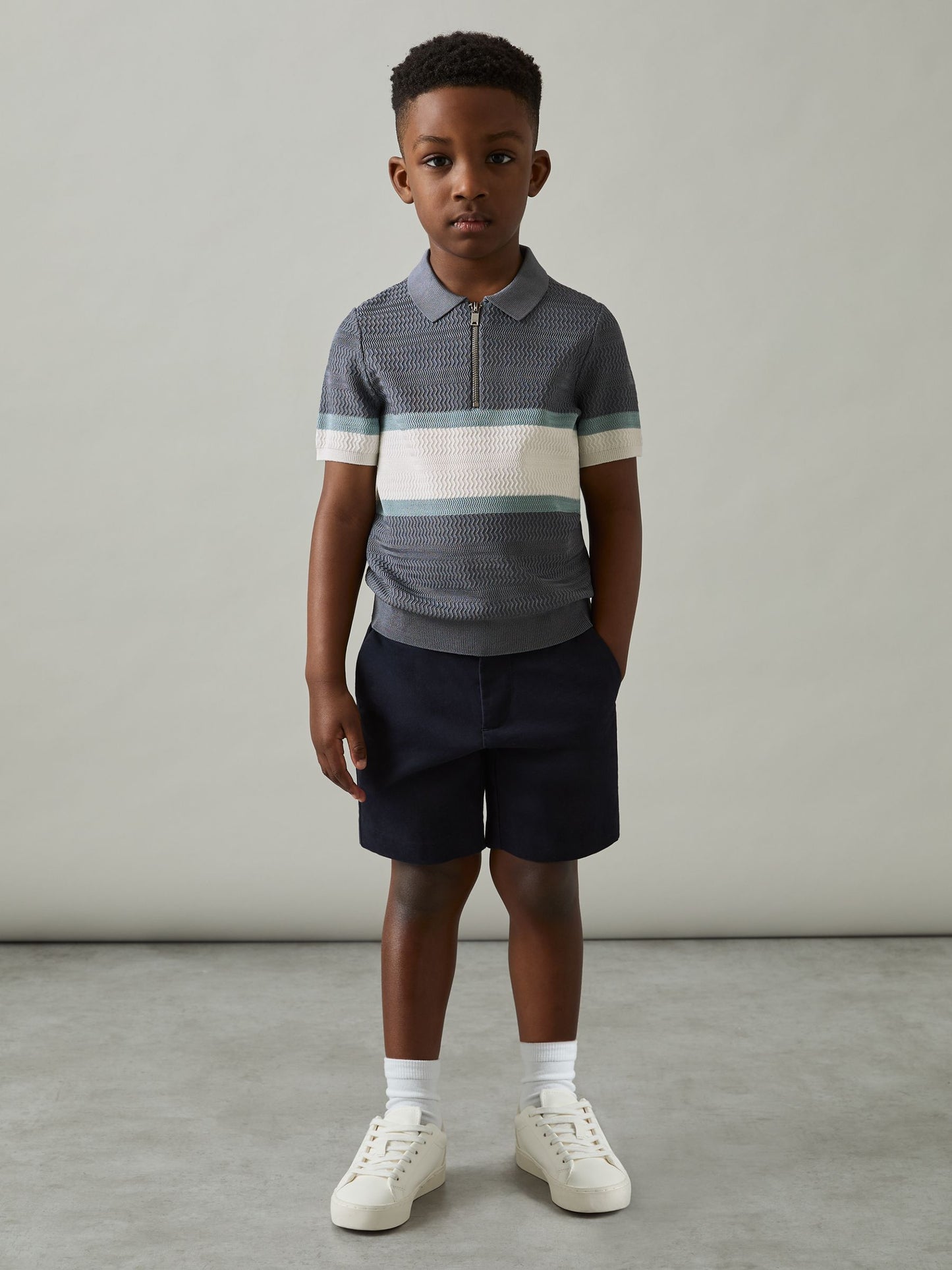 Dsiney Kidz - Reiss Airforce Blue Grove 3-9 yrs Textured Colour-Block Polo Shirt image 1