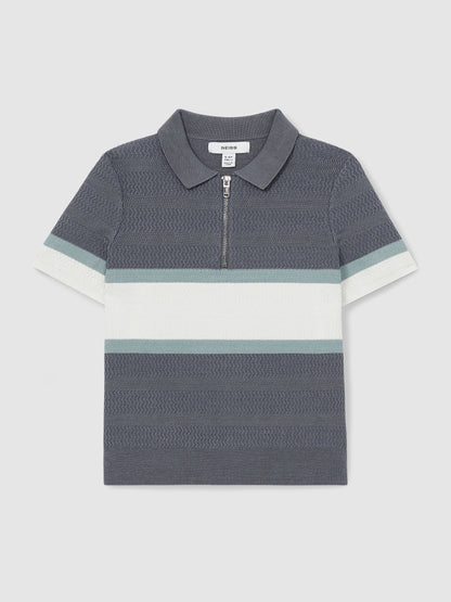 Dsiney Kidz - Reiss Airforce Blue Grove 9-13 yrs Textured Colour-Block Polo Shirt image 2