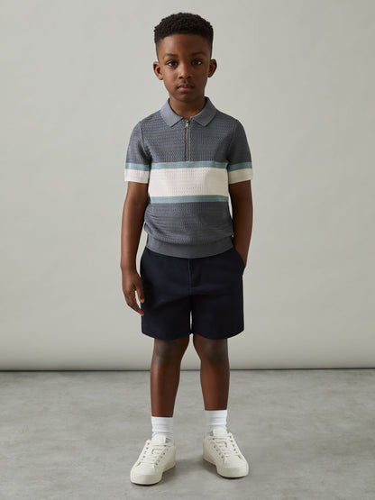 Dsiney Kidz - Reiss Airforce Blue Grove 9-13 yrs Textured Colour-Block Polo Shirt image 3