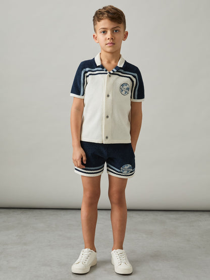 Dsiney Kidz - Reiss Navy/Airforce Blue/White Pete 3-9 yrs Chenille Airlines Embroidery Shorts image 1