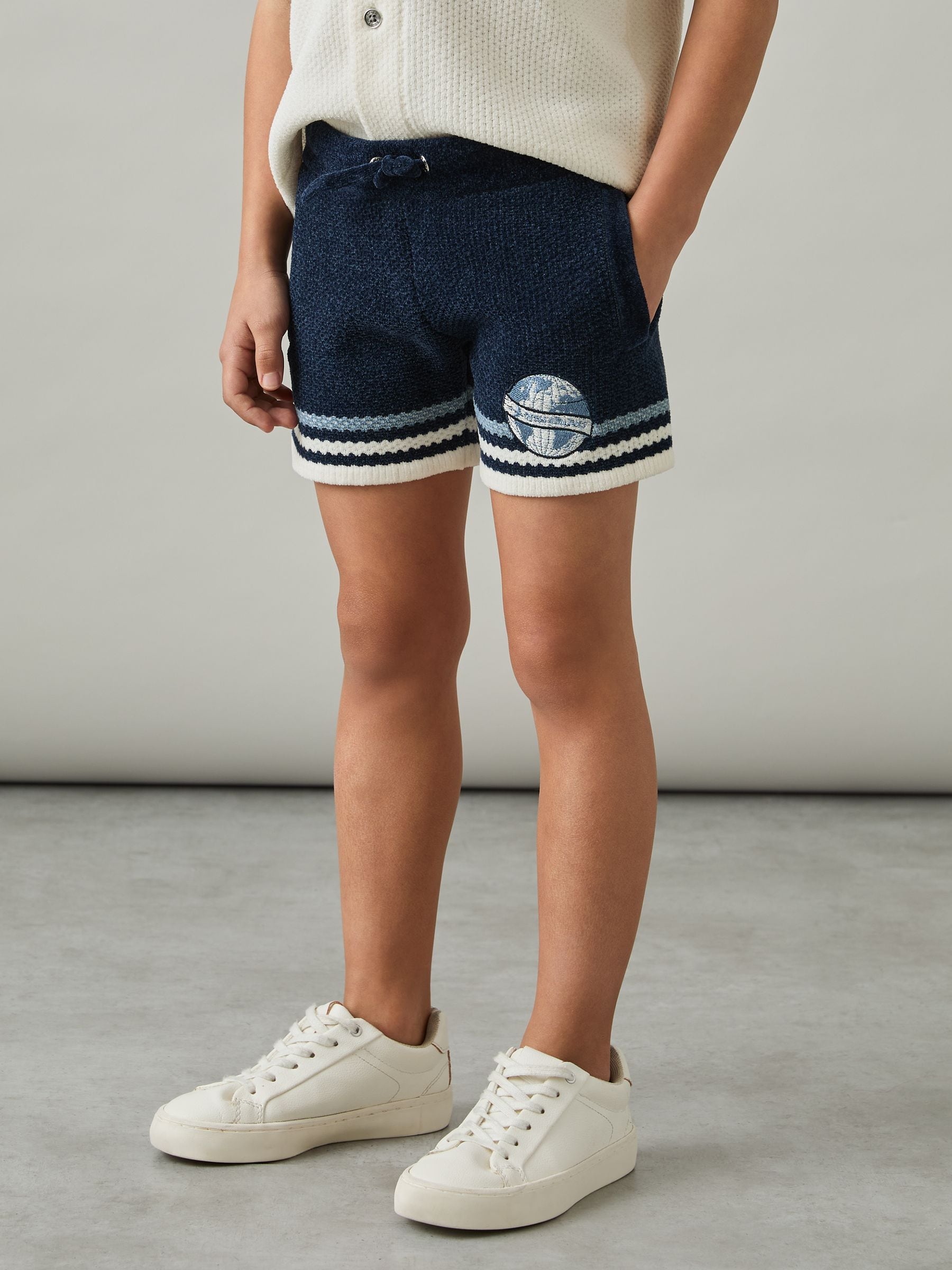 Dsiney Kidz - Reiss Navy/Airforce Blue/White Pete 3-9 yrs Chenille Airlines Embroidery Shorts image 3
