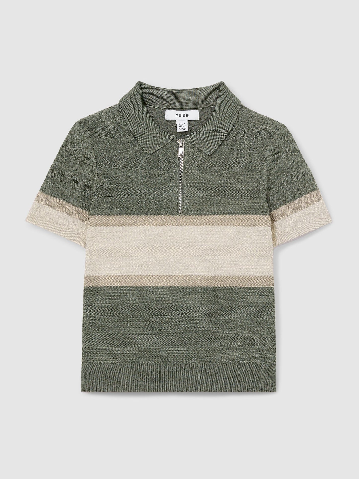 Dsiney Kidz - Reiss Sage Green Grove 9-13 yrs Textured Colour-Block Polo Shirt image 2