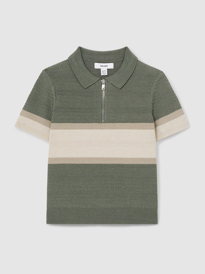 Dsiney Kidz - Reiss Sage Green Grove 9-13 yrs Textured Colour-Block Polo Shirt image 2