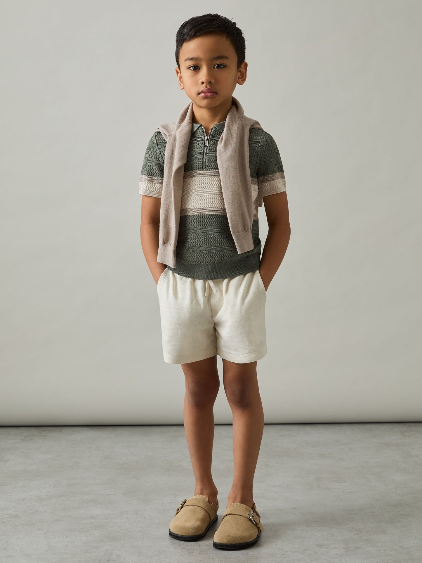 Dsiney Kidz - Reiss Sage Green Grove 9-13 yrs Textured Colour-Block Polo Shirt image 3