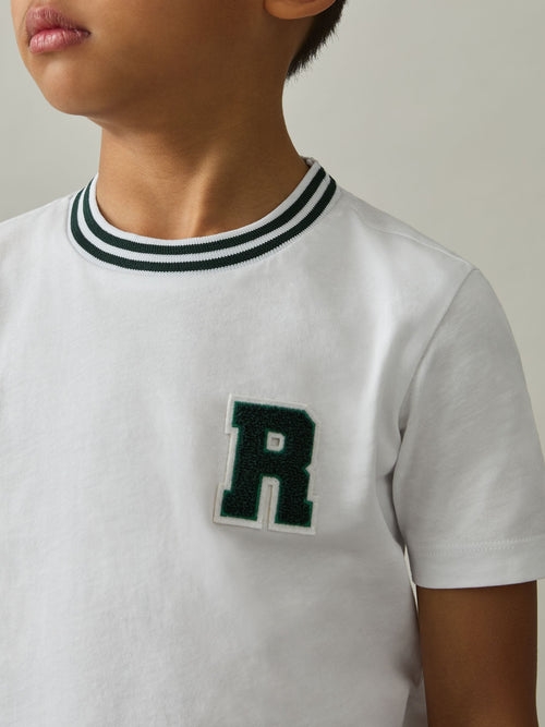 Reiss White Palmers 9-13 yrs Cotton Letter Patch T-Shirt image 1