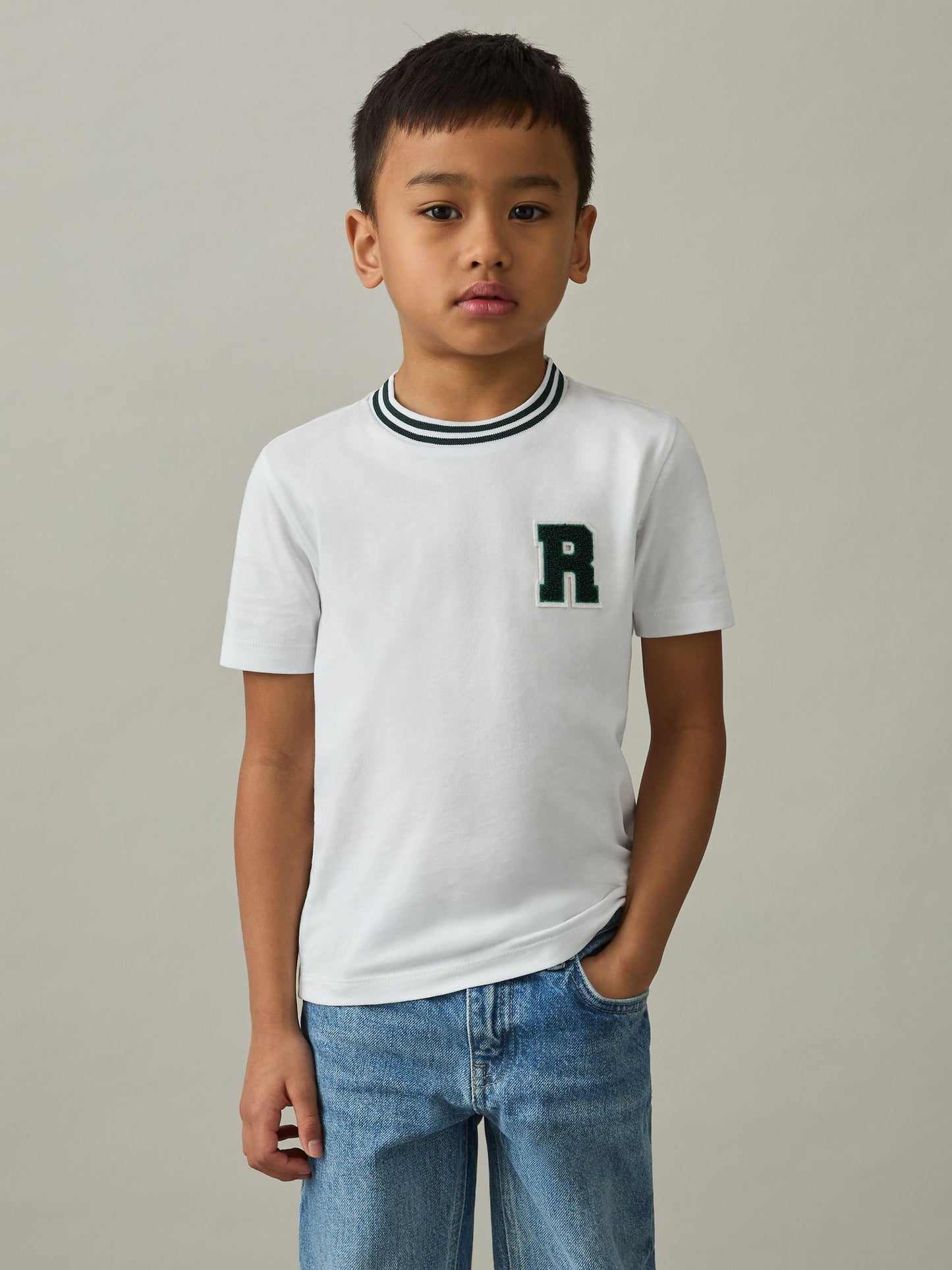 Reiss White Palmers 9-13 yrs Cotton Letter Patch T-Shirt image 3