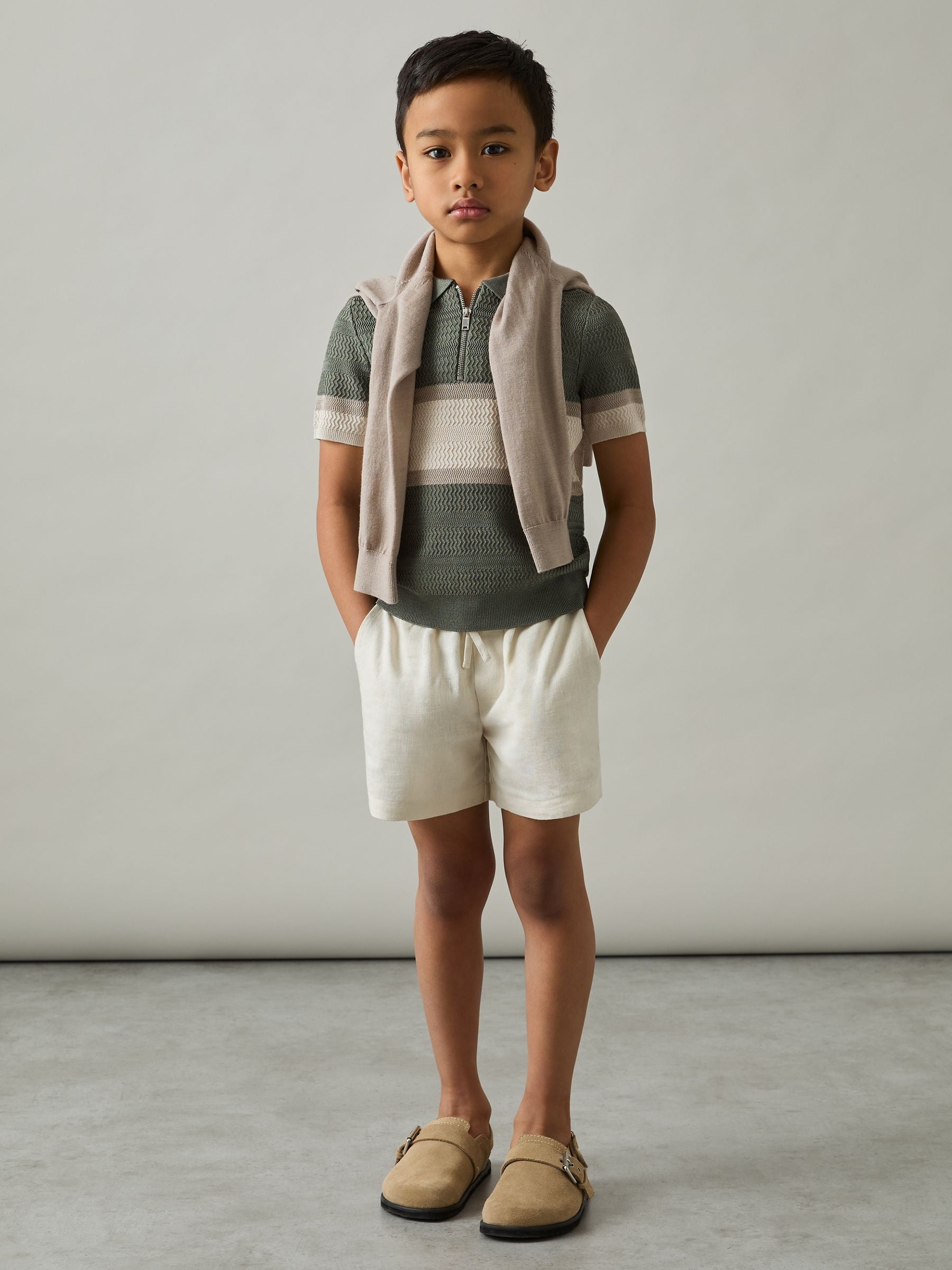 Dsiney Kidz - Reiss Sage Green Grove 3-9 yrs Textured Colour-Block Polo Shirt image 1