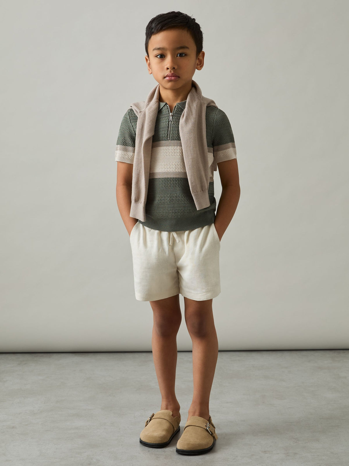 Dsiney Kidz - Reiss Sage Green Grove 3-9 yrs Textured Colour-Block Polo Shirt image 1