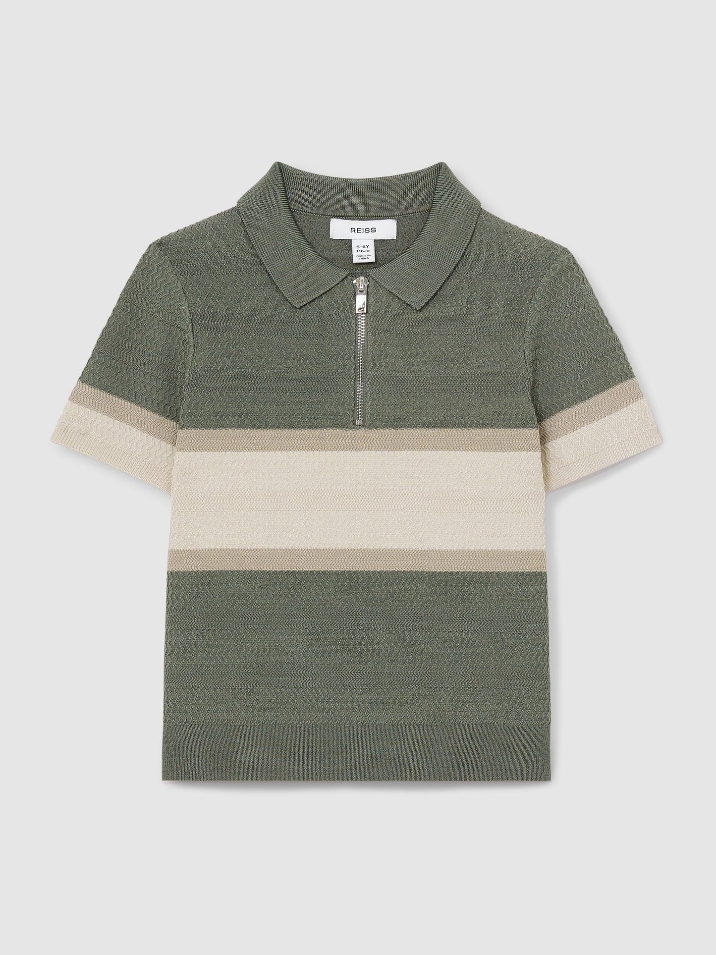 Dsiney Kidz - Reiss Sage Green Grove 3-9 yrs Textured Colour-Block Polo Shirt image 2