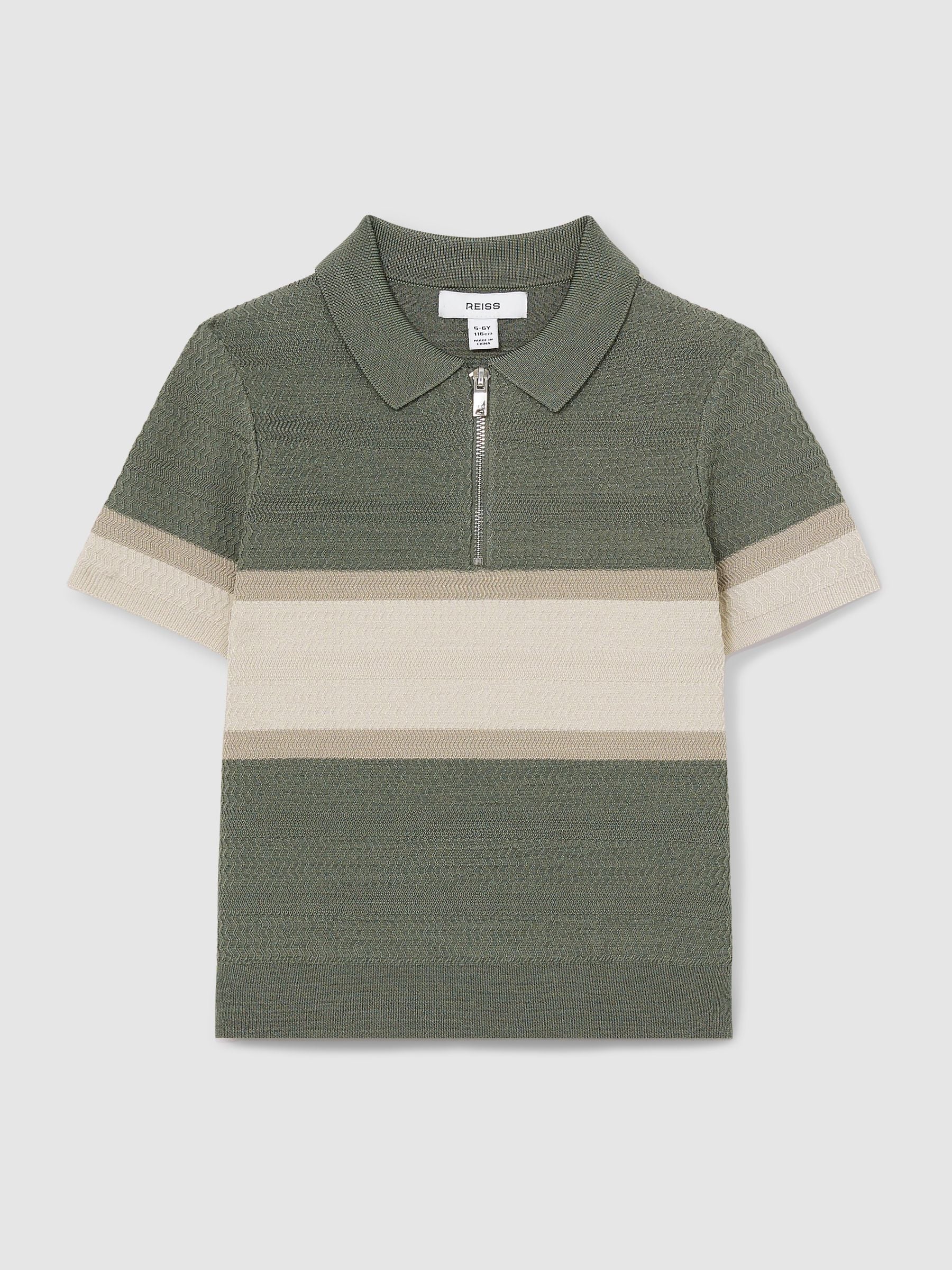 Dsiney Kidz - Reiss Sage Green Grove 3-9 yrs Textured Colour-Block Polo Shirt image 2