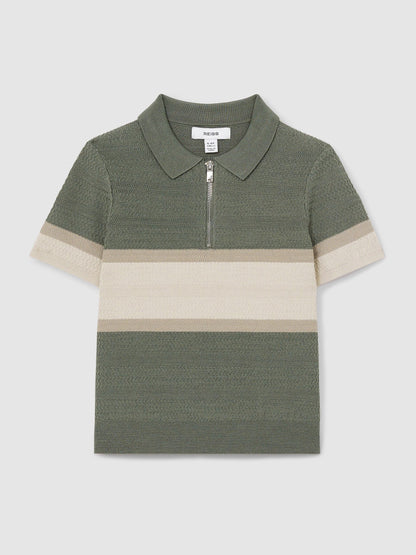 Dsiney Kidz - Reiss Sage Green Grove 3-9 yrs Textured Colour-Block Polo Shirt image 2