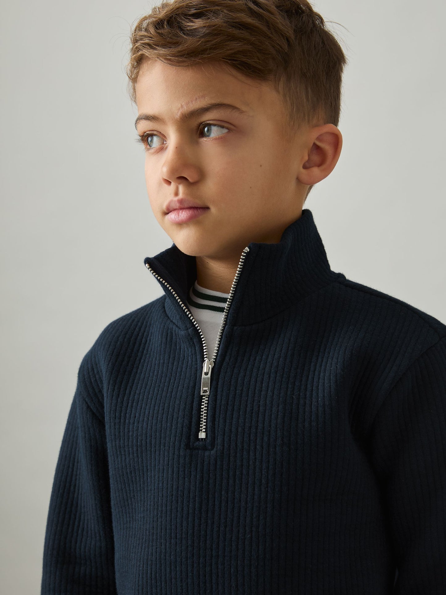 Dsiney Kidz - Reiss Navy Ashby 3-9 yrs Cotton-Blend Half-Zip Funnel-Neck Jumper image 1