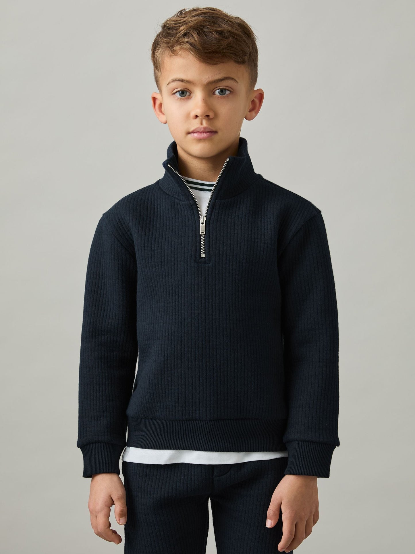 Dsiney Kidz - Reiss Navy Ashby 3-9 yrs Cotton-Blend Half-Zip Funnel-Neck Jumper image 3