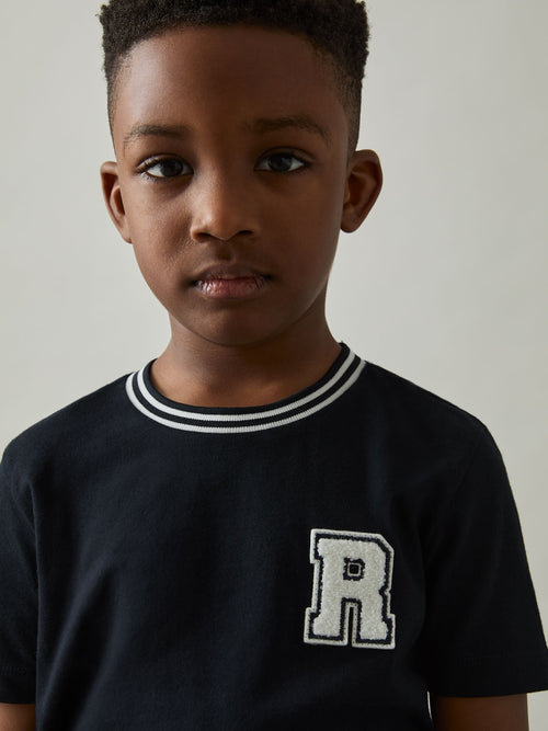 Reiss Navy Palmers 9-13 yrs Cotton Letter Patch T-Shirt image 1