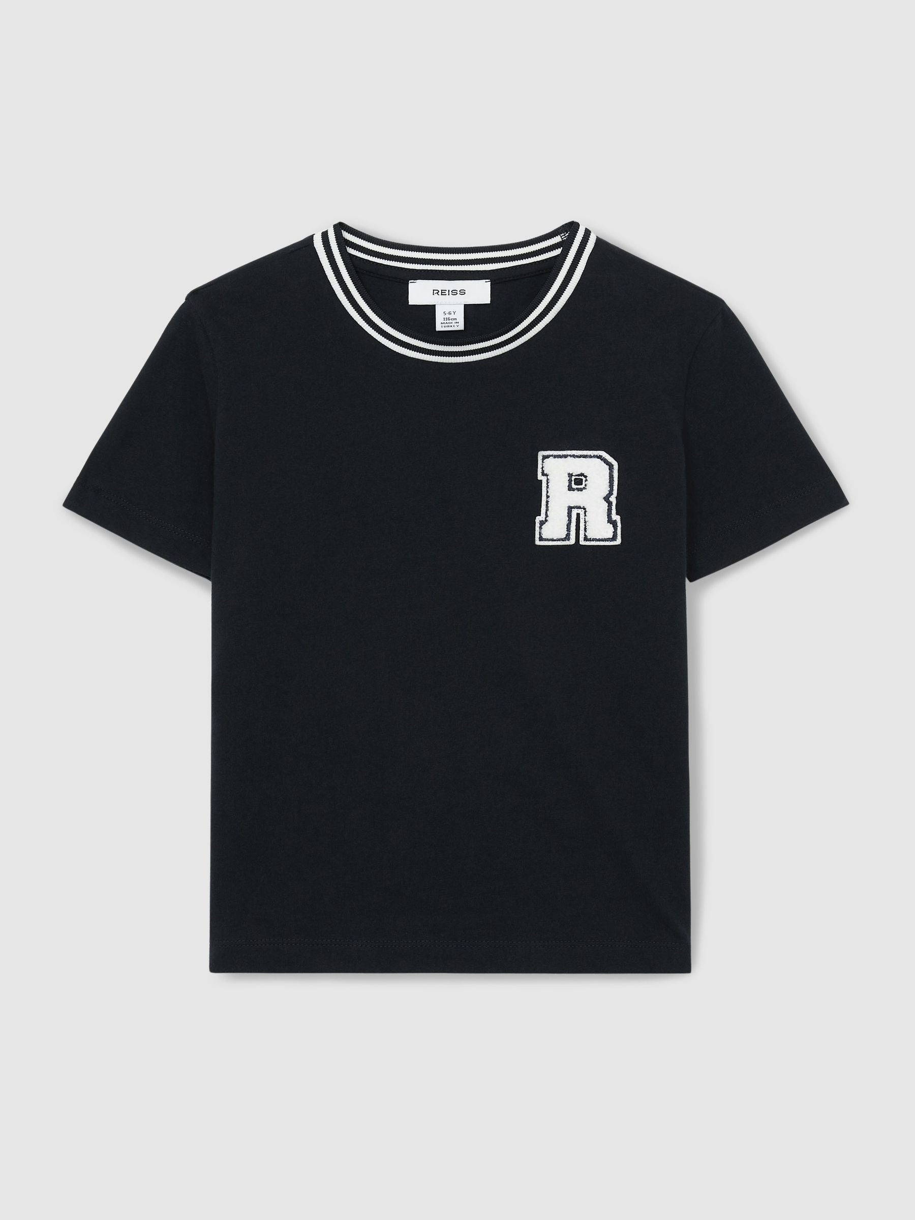 Reiss Navy Palmers 9-13 yrs Cotton Letter Patch T-Shirt image 2