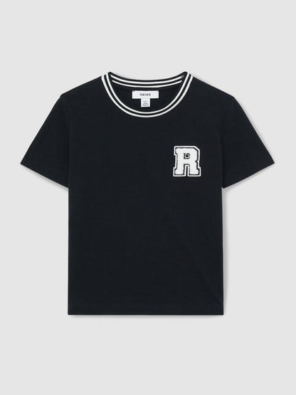Reiss Navy Palmers 9-13 yrs Cotton Letter Patch T-Shirt image 2