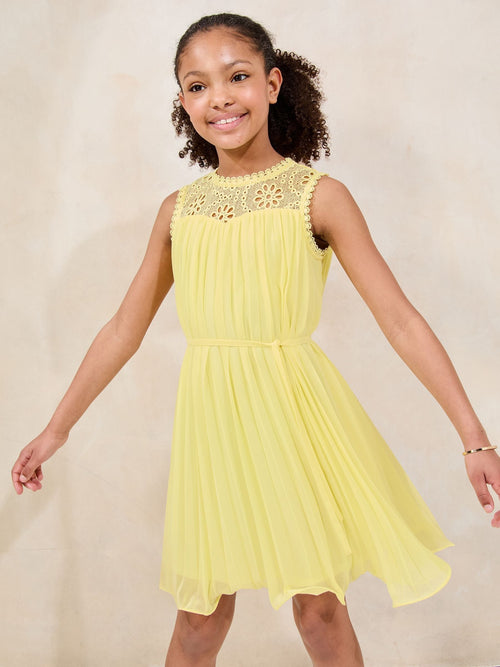 Lipsy Lemon Yellow Pleated Lace Yoke Occasion Dress (5-16yrs) - image 1