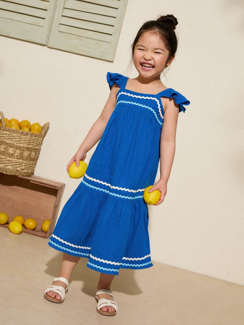 Friends Like These Cobalt Blue Crinkle Lace Trim Tiered Midi Sun Dress (3-14yrs) image 1