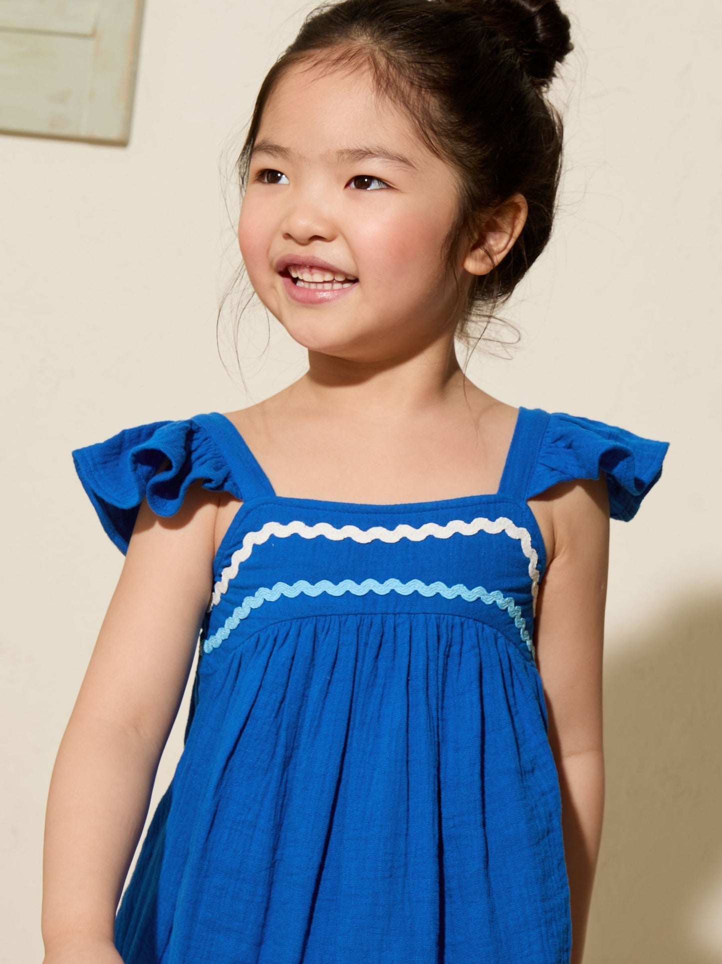 Friends Like These Cobalt Blue Crinkle Lace Trim Tiered Midi Sun Dress (3-14yrs) image 2