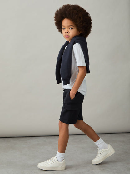 Reiss Navy Oliver 3-9 yrs Premium Interlock-Jersey Cargo Shorts image 1